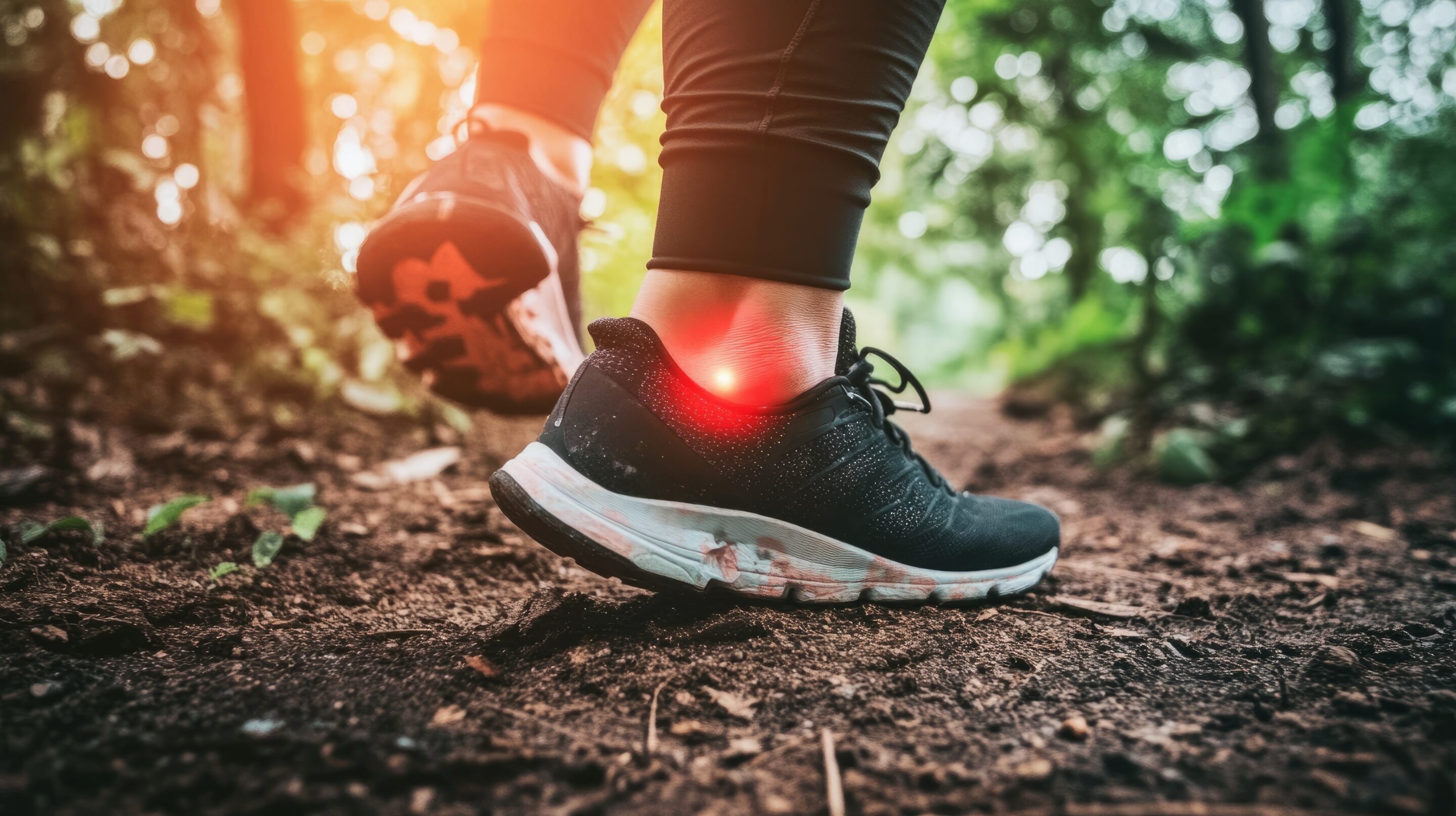 Ankle pain portrayed in a person red circles on foot